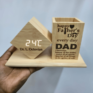 Unisex Engraved Digital clock Desk Organizer